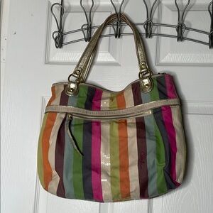 Coach Poppy Legacy striped sequins shoulder tote handbag vintage Y2K